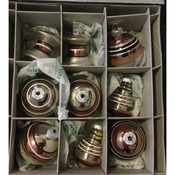 Christopher Radko Shiny Brite Glass Gold Silver Christmas Ornaments Set of 9 - Picture 2 of 5